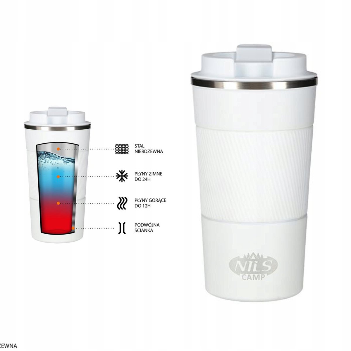 Nils Thermosbeker Wit 510ml - Comfortabele Grip & Lange Isolatie