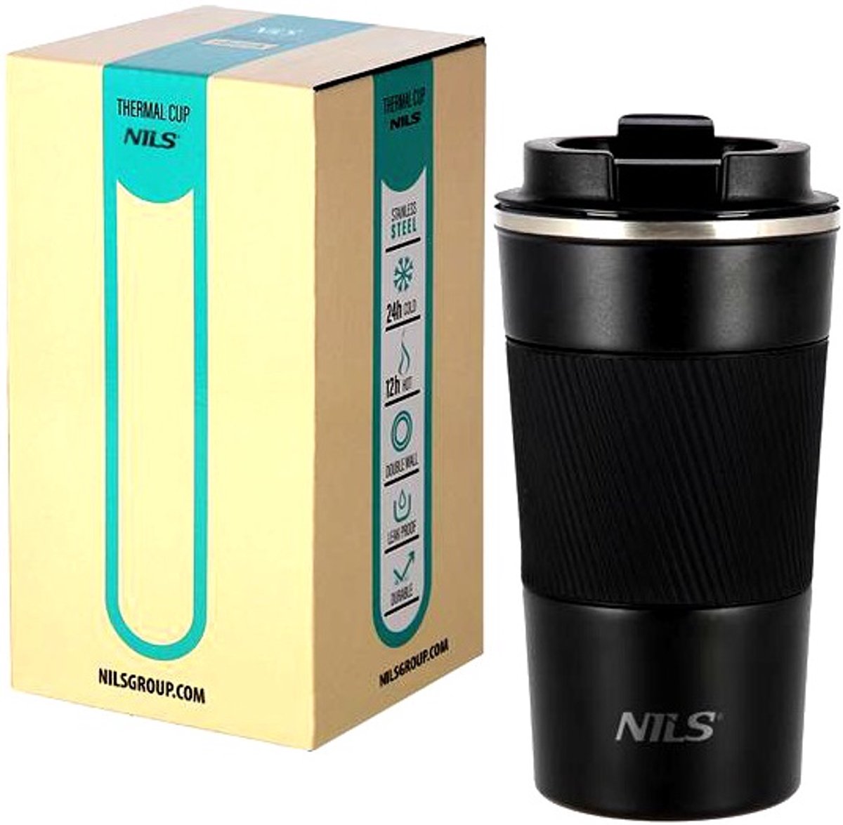 Nils Thermosbeker Zwart 510ml - Ideaal voor Koffie, Thee & Onderweg