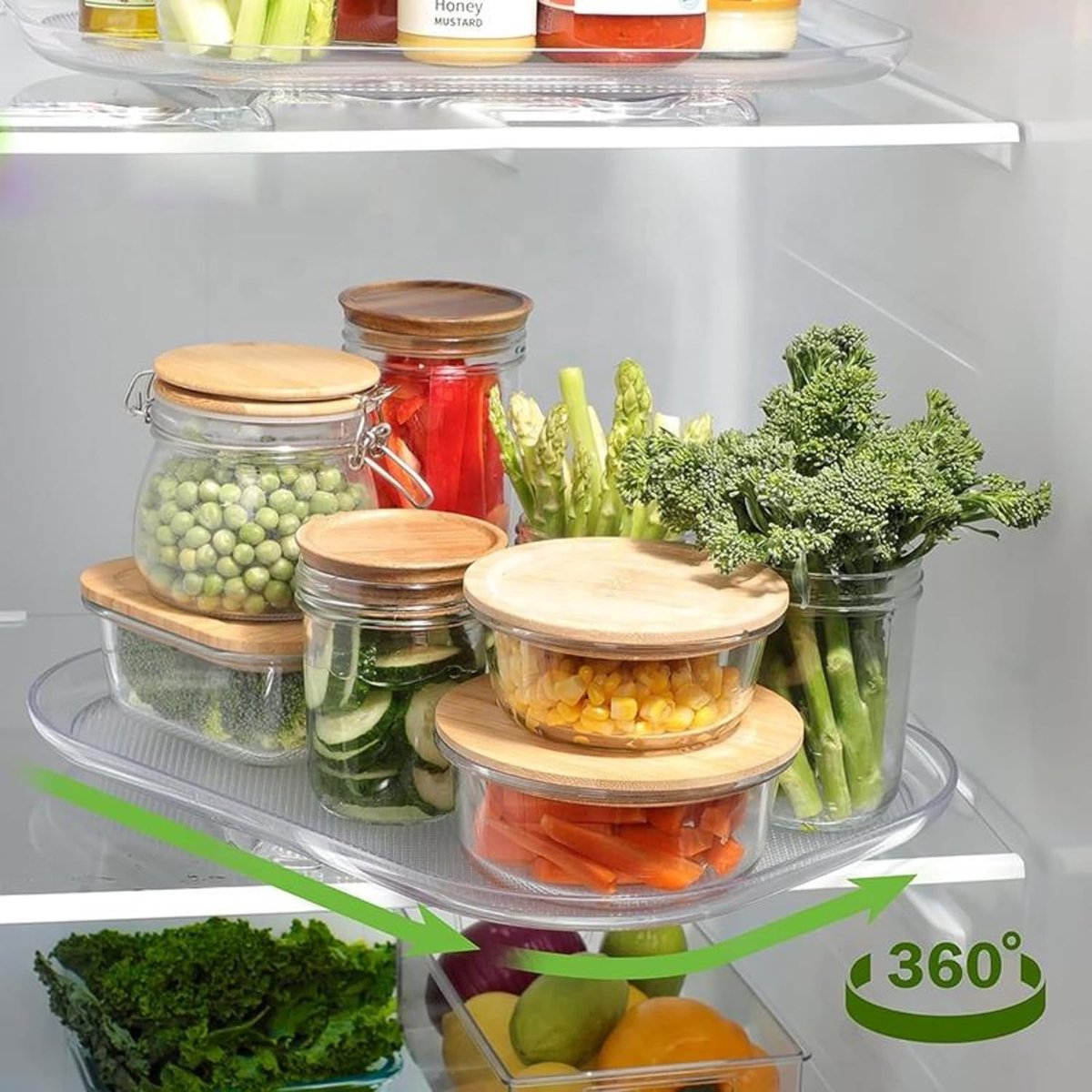 Famanu - Premium koelkast Lazy Susan, antislip draaiplateau voor keukenopslag