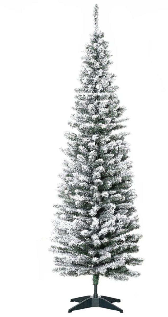 Kunstkerstboom 180 cm - Kerstboom met 390 Tips - met Sneeuw & Frost - Groen-Witte Sneeuwbedekking - Metalen Standaard - Kerstversiering - Kerstmis - Feestdagen - Ø55x180 cm