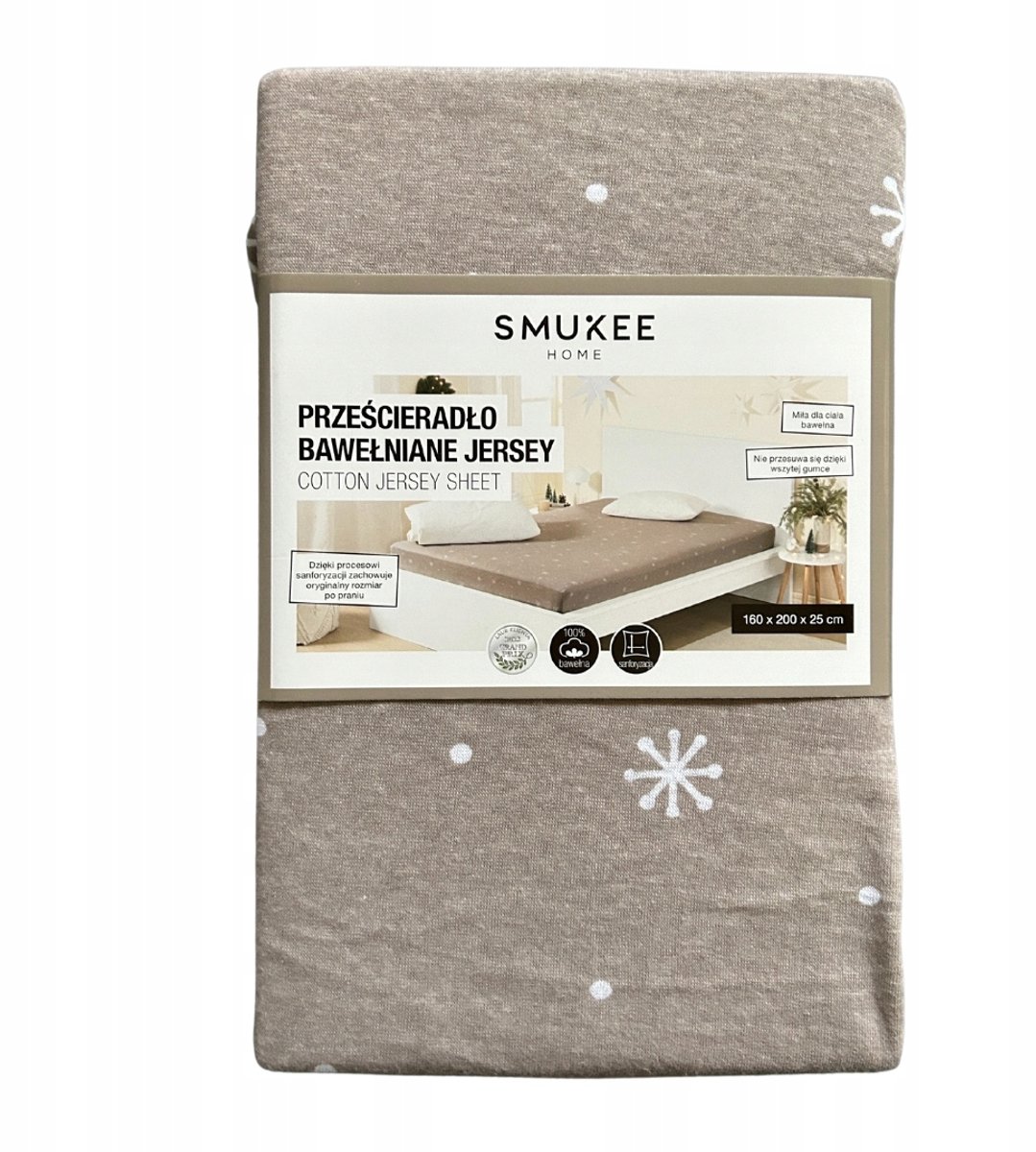 Smukee Jersey hoeslaken met elastiek, Beige, 100% Katoen, 160x200 cm