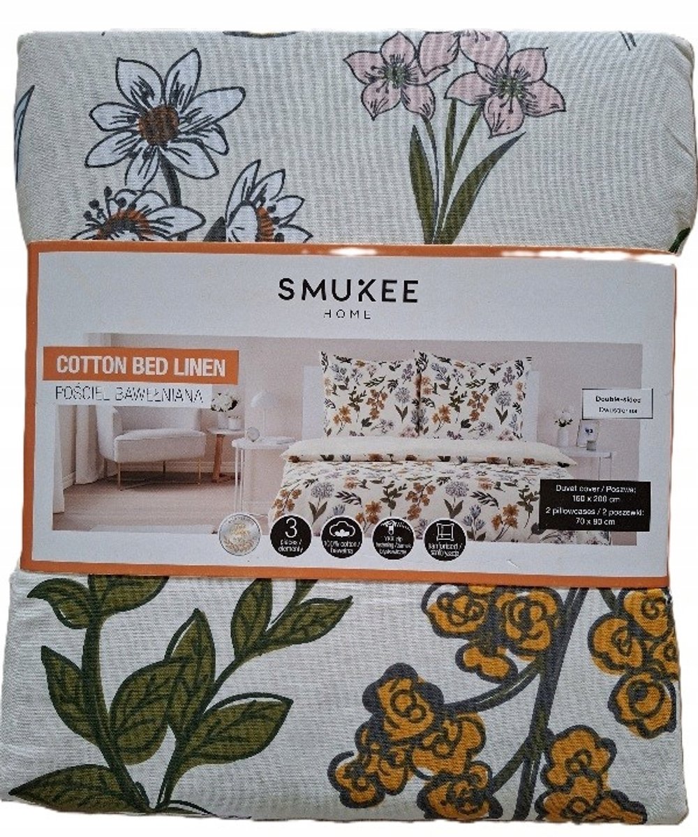 Katoenen dekbedovertrek 160x200cm Bloemen Crème - Nieuw