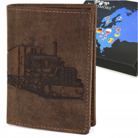 Heren Portemonnee Nubuck Leer Bruin RFID Vrachtwagen Vintage Beltimore