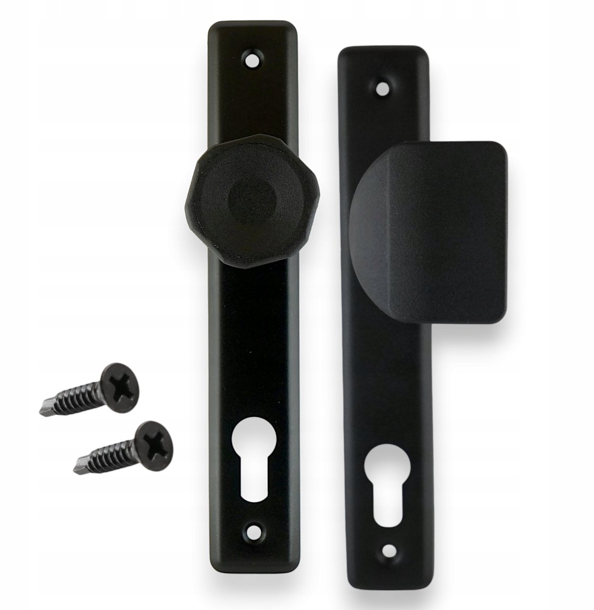 Zwarte Deurklink Set: Deurgreep & Knop met Schild (72mm)