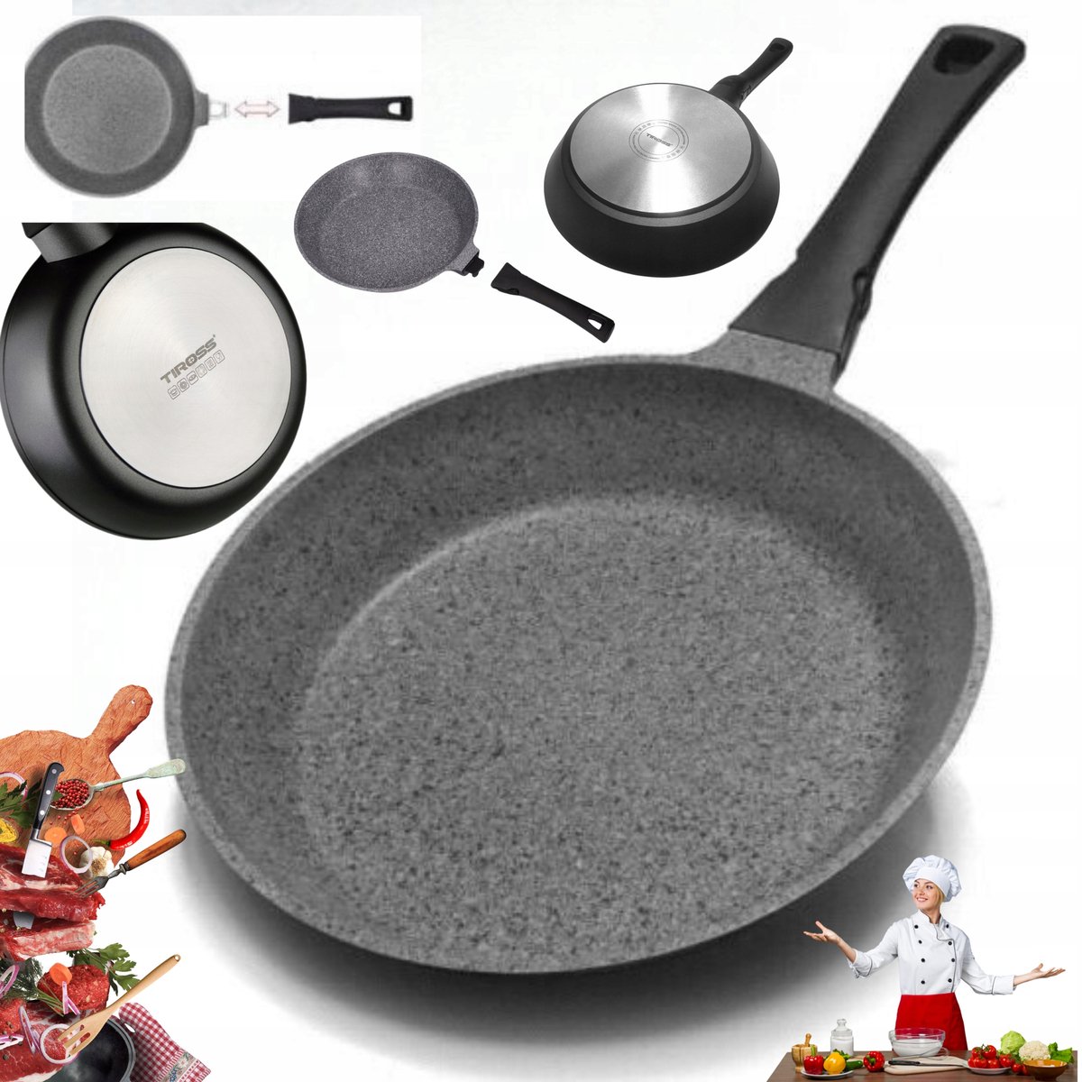Granit Koekenpan met Afneembare Handgreep - 24cm - Geschikt voor Inductie