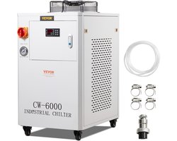VEVOR Industriële Waterkoeler CW6000 1500W Waterkoeler Koelsysteem met Compressor 15L Watertankcapaciteit 65L / min Max. Stroomsnelheid voor CO2-lasergraveermachine Koelmachine
