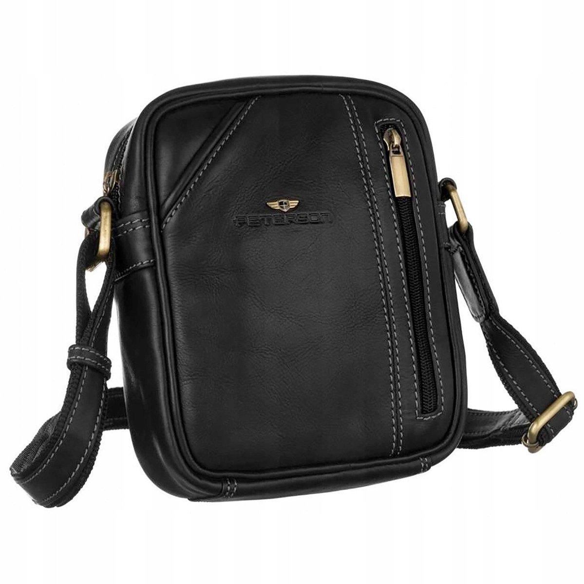 Peterson Heren Crossbody Tas - Zwart Leer, Sportief & Stijlvol