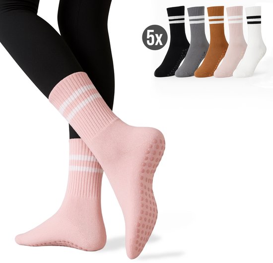 5 Paar Pilates antislip Sokken - Yoga antislip sokken - Comfort - Grip – Unisex
