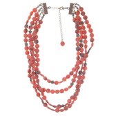 Behave® Dames kralen ketting rood oranje vier lagen 42 cm