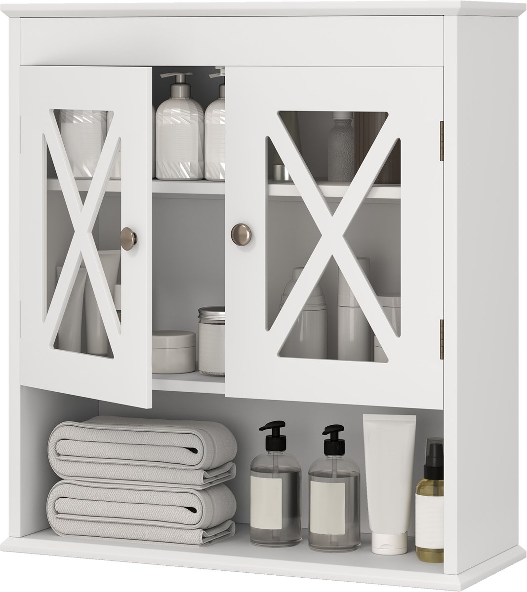COSTWAY Hangkast voor badkamer, badkamerkast van hout, badkamerkast met verstelbare plank, wandkast medicijnkastje, 54 x 20 x 60 cm, wit