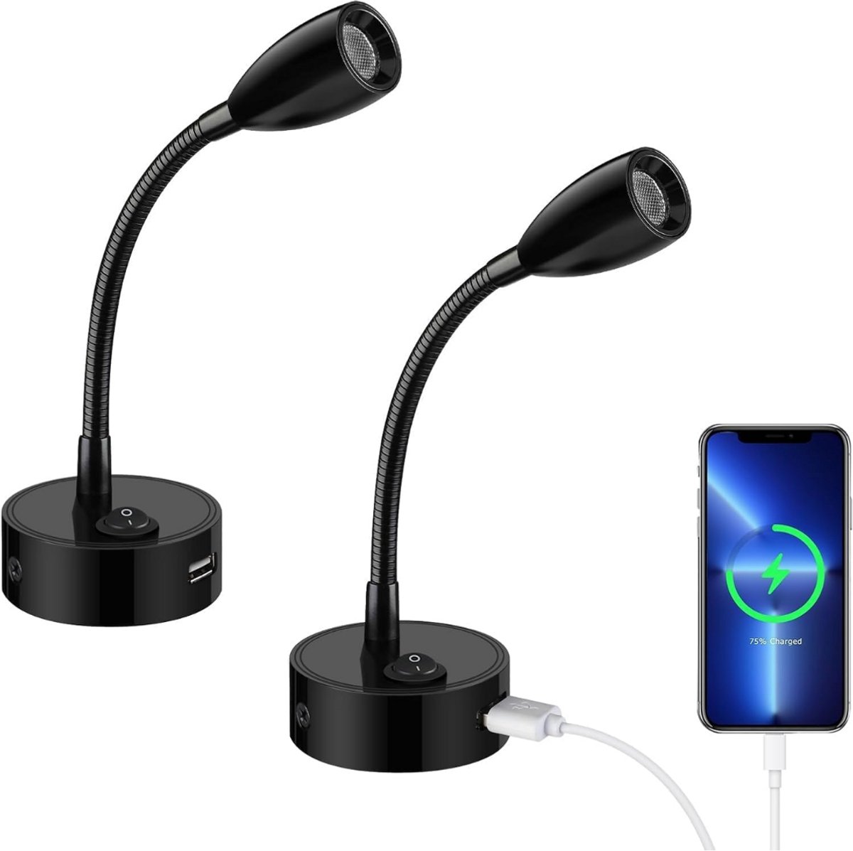 DailySupplies® Bedlampjes Hoofdbord - Dubbele Leeslampjes - Bedlamp Slaapkamer Volwassenen - Zwart