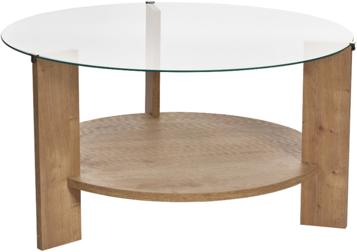 CALICOSY - Salontafel met 2 bladen, waarvan één van gehard glas Ø75 cm - CLARA
