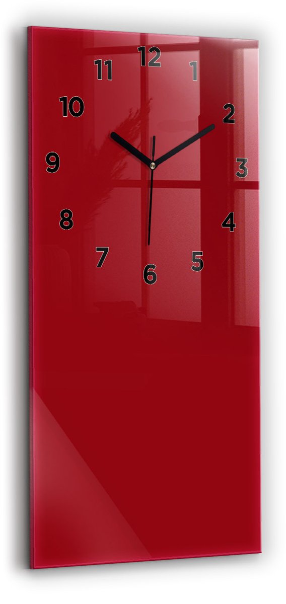 Wallfluent Wandklok - Rood Glazen Klok Rechthoekige - 30 cm x 60 cm - Rood Wandklok - Zwarte Handen - Wandklok Met Cijfers - Wandklok Glas Woonkamer - Rechthoekige Glas Klok - Industrieel Wandklok - Rechthoekige Glazen Wandklok