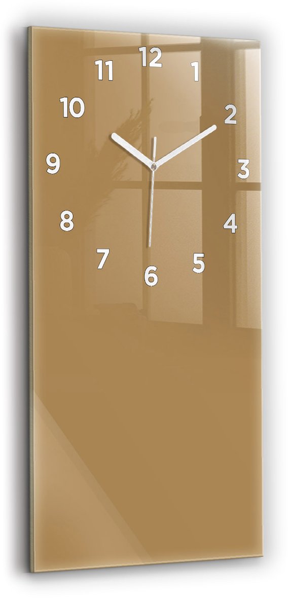Wallfluent Wandklok - Beige Rechthoekige Glas Klok - 30 cm x 60 cm - Beige Wandklok - Witte Handen - Wandklok Met Cijfers - Wandklok voor in de Keuken - Rechthoekige Glazen Wandklok - Scandinavisch Wandklok - Glazen Klok Rechthoekige