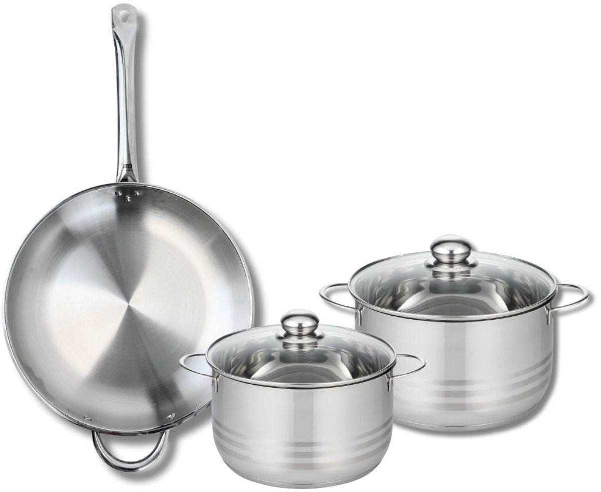 Set van 1 Koekenpan 32 cm en 2 braadpannen 20 en 24 cm Elo Profi Brillant