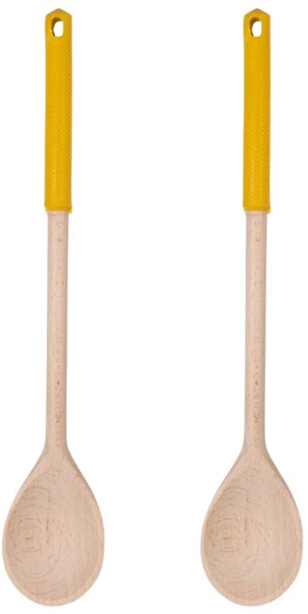 Set van 2 houten keuklepels met gekleurde siliconen handgreep Fackelmann Wood Edition