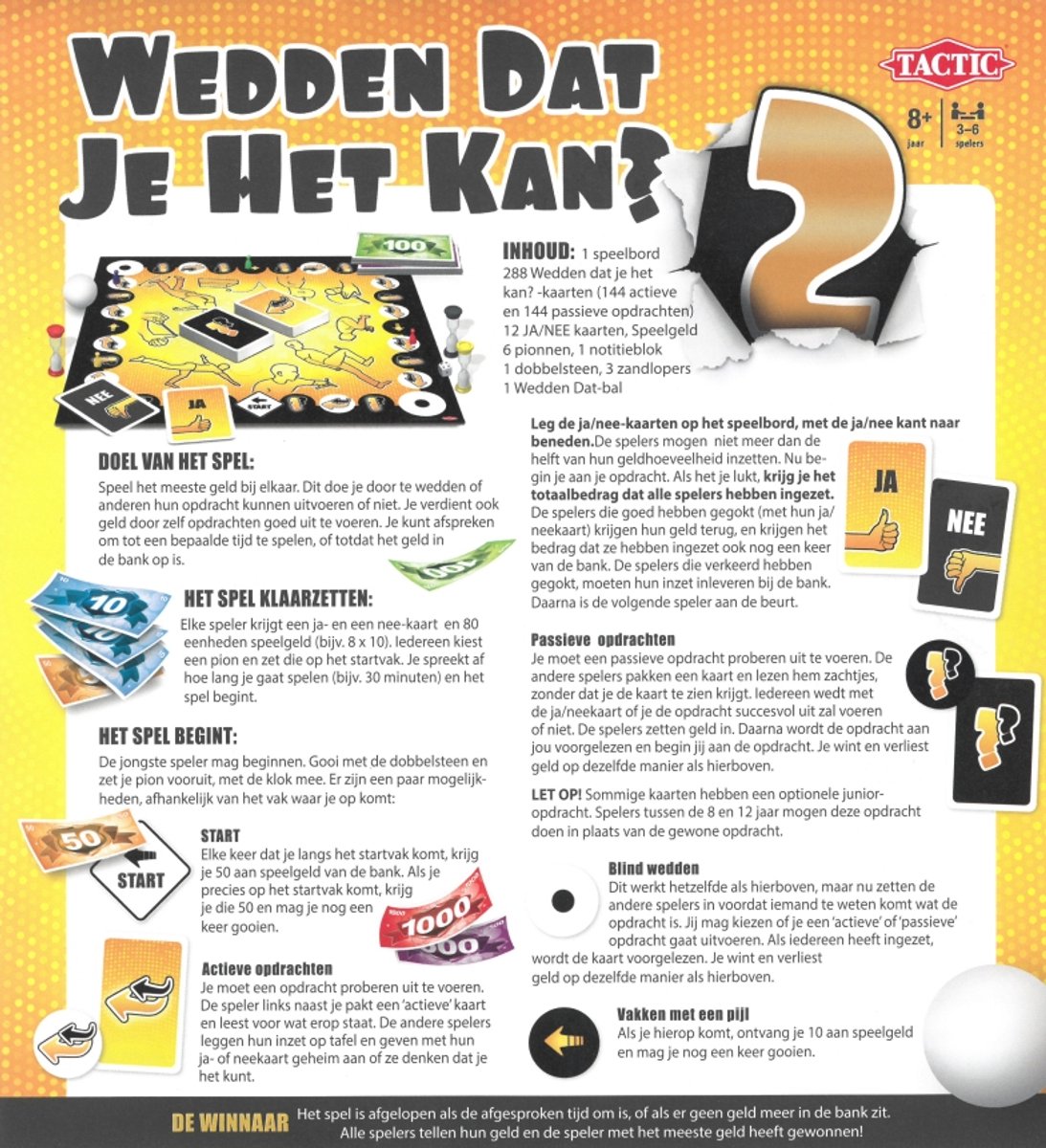 Tactic Wedden Dat Je Het Kan? 2 - Bordspel - Familiespel - Partyspel - Nieuwe Denk- en Doe Opdrachten - Wedden met Speelgeld - 300 Kaarten - Inclusief Wedden Dat Bal - Met Junioropdrachten - 3 tot 6 Spelers - Vanaf 8 Jaar — afbeelding 9
