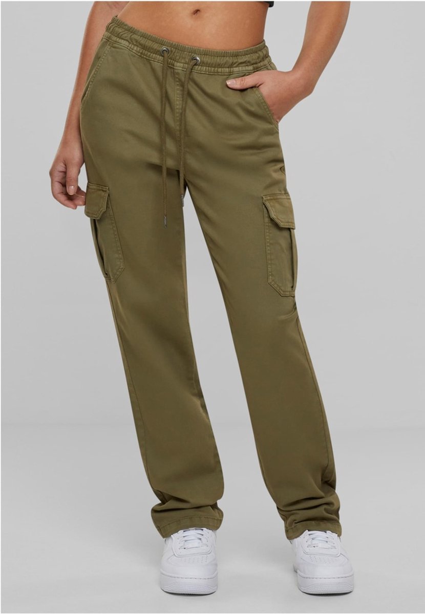 Urban Classics High Waist Twill Cargobroek XXL Olijfgroen