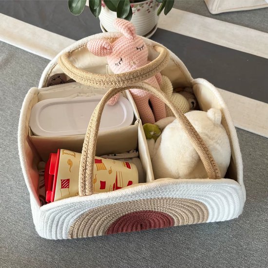 Gevlochten Luiermand - Luiertas Mand - Commode mand - Baby accessoires Organizer - Rainbow Beige — afbeelding 2