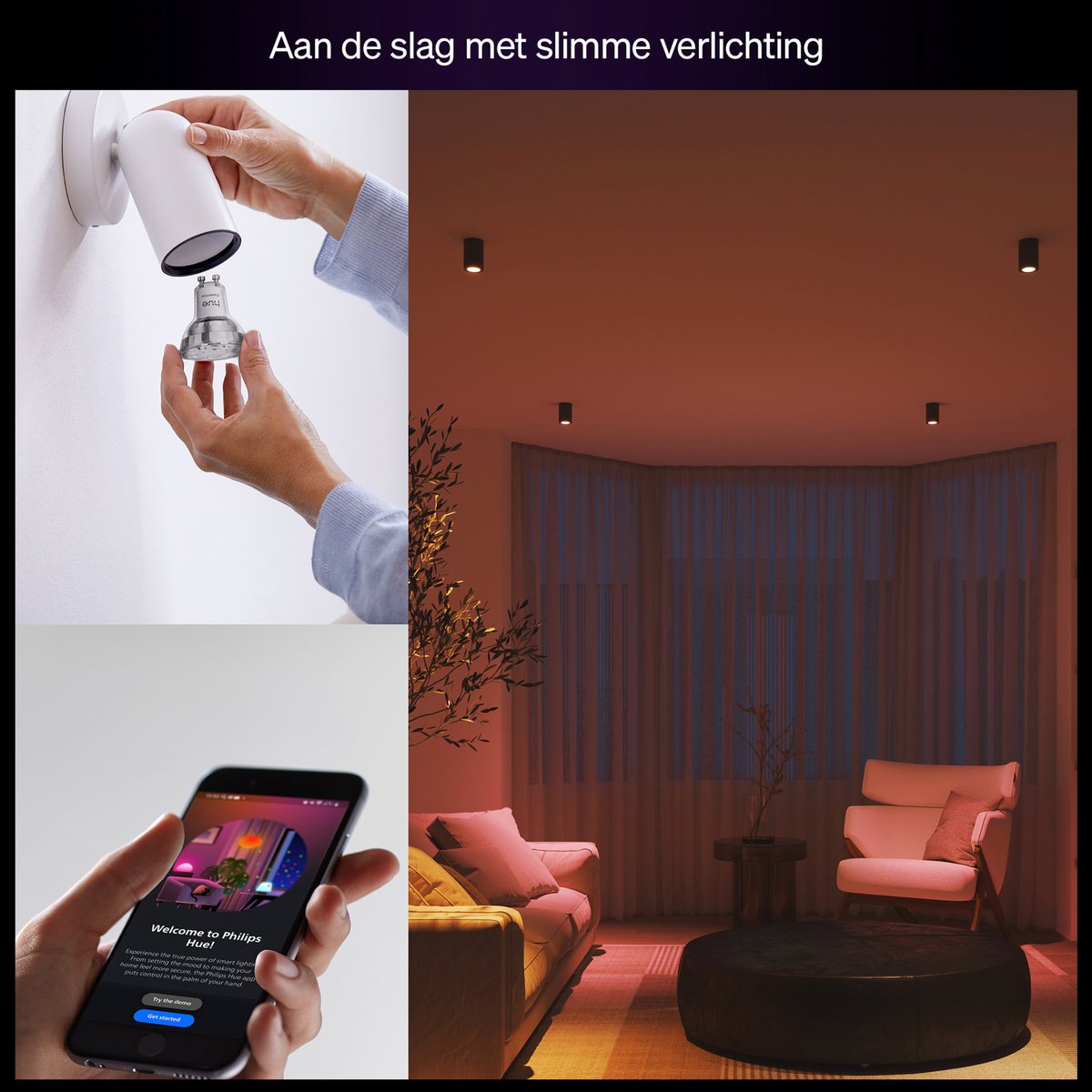 Philips Hue Essential Slimme LED GU10 Spotlight - Wit en gekleurd licht - 3-pack — afbeelding 4