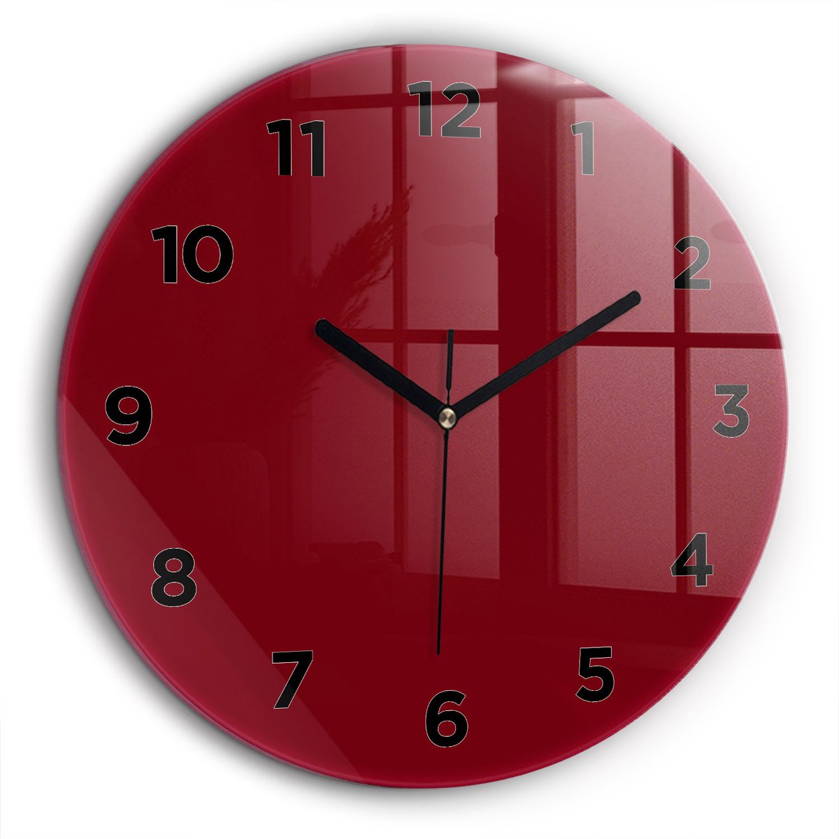 Wallfluent Wandklok - Bourgondië Ronde Glas Klok - 60 cm x 60 cm - Bourgondië Wandklok - Zwarte Handen - Wandklok Met Cijfers - Kinder Wandklok Glas - Ronde Glazen Klok - Minimalistisch Wandklok - Ronde Glazen Wandklok