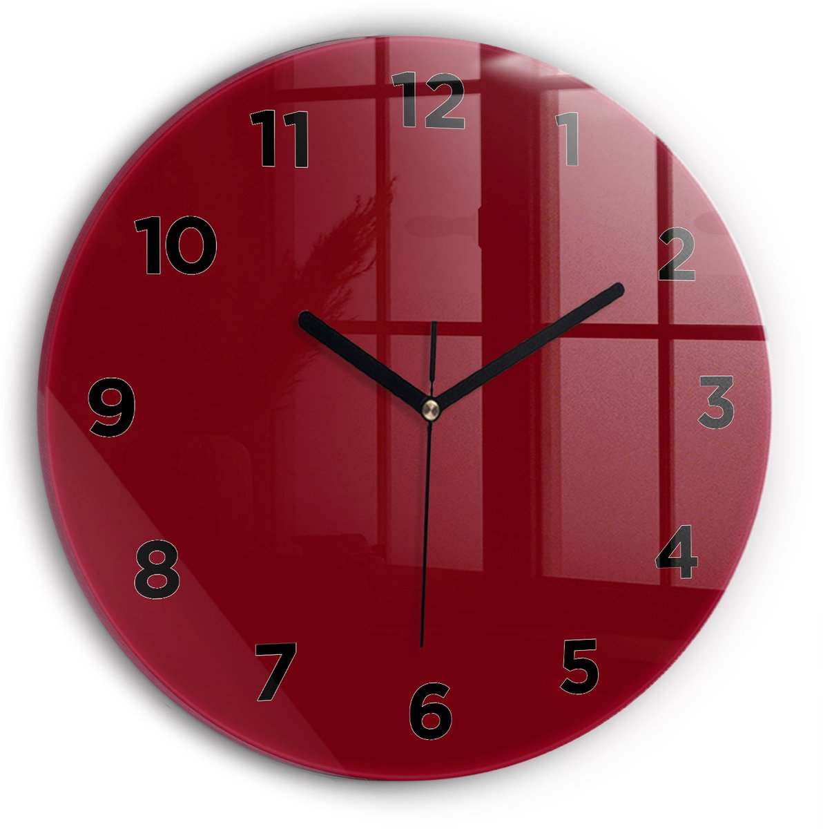 Wallfluent Wandklok - Bourgondië Ronde Glas Klok - 30 cm x 30 cm - Bourgondië Wandklok - Zwarte Handen - Wandklok Met Cijfers - Kinder Wandklok Glas - Ronde Glazen Klok - Minimalistisch Wandklok - Ronde Glazen Wandklok