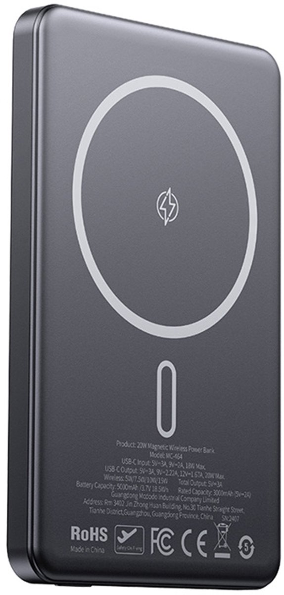 Mcdodo Magnetische Powerbank Mc-4641 Ultradunne 5000Mah 1C, Draadloos (Goud)