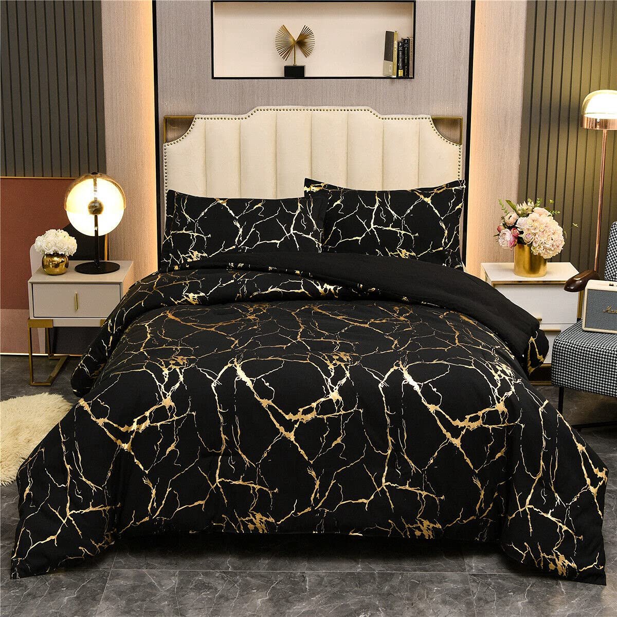 Azomor® Luxe beddengoedset met gouden marmerprint voor een moderne uitstraling