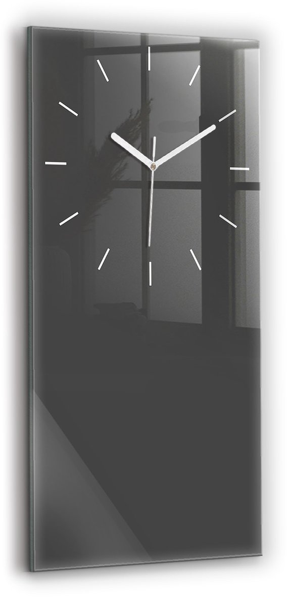 Wallfluent Wandklok - Grijs Rechthoekige Glazen Wandklok - 30 cm x 60 cm - Grijs Wandklok - Witte Handen - Wandklok Zonder Cijfers - Stille Wandklok Slaapkamer - Glazen Klok Rechthoekige - Minimalistisch Wandklok - Rechthoekige Glas Klok