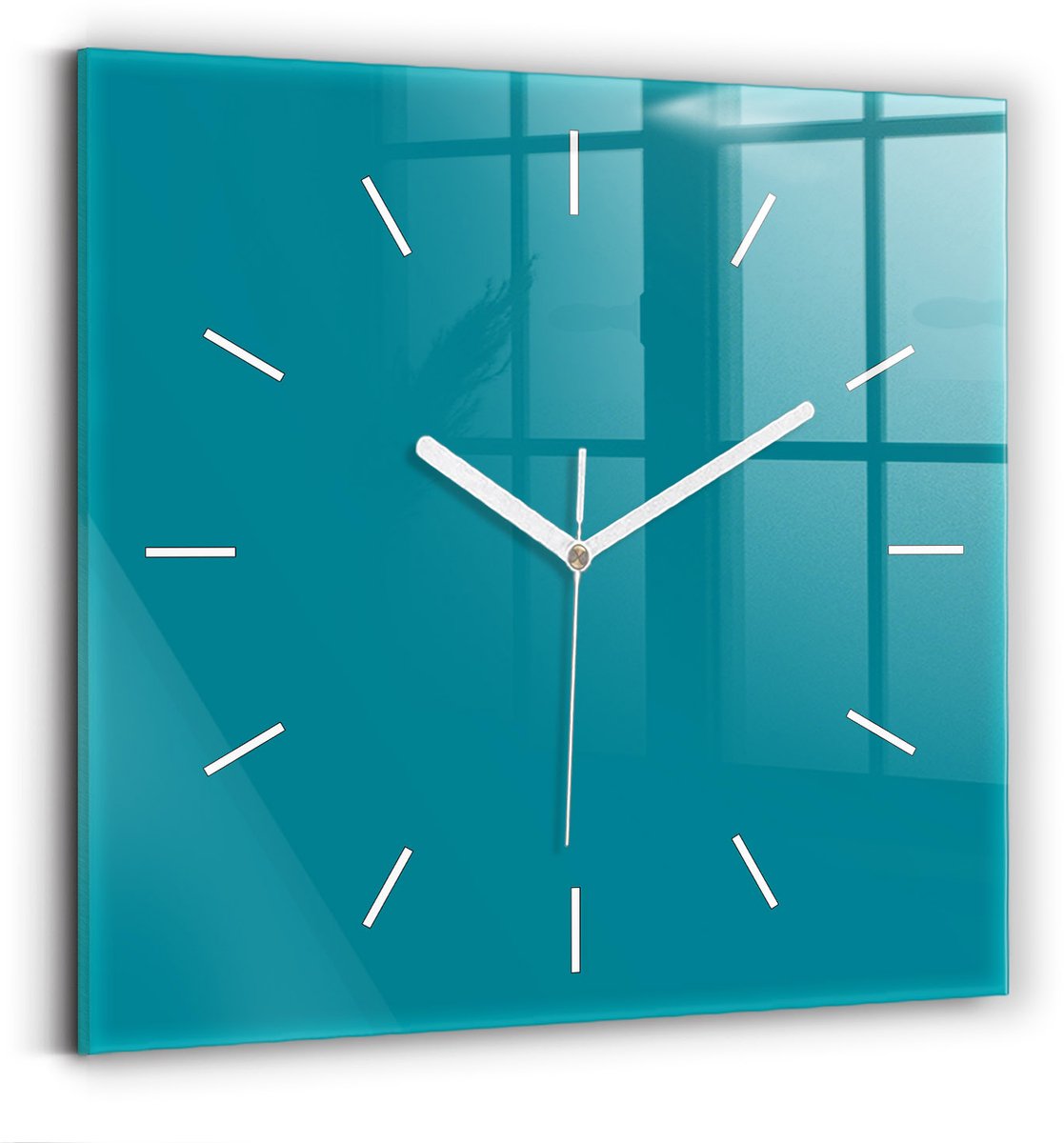 Wallfluent Wandklok - Maritiem Vierkante Glazen Wandklok - 30 cm x 30 cm - Maritiem Wandklok - Witte Handen - Wandklok Zonder Cijfers - Kinder Wandklok Glas - Vierkante Glas Klok - Scandinavisch Wandklok - Vierkante Glazen Klok