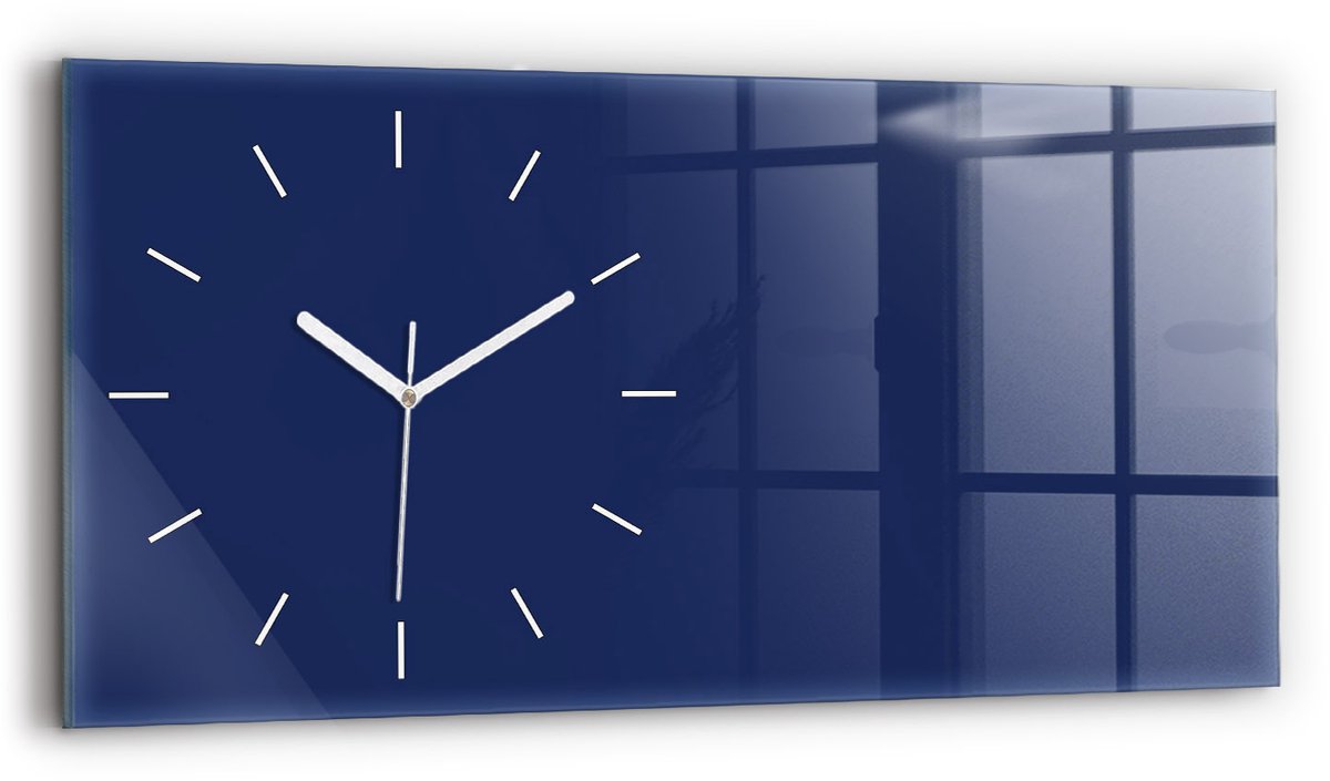 Wallfluent Wandklok - Marine Glazen Klok Rechthoekige - 60 cm x 30 cm - Marine Wandklok - Witte Handen - Wandklok Zonder Cijfers - Wandklok Glas Woonkamer - Rechthoekige Glas Klok - Industrieel Wandklok - Rechthoekige Glazen Wandklok