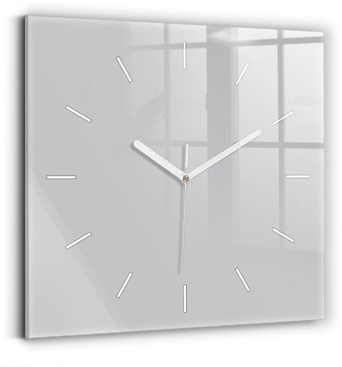 Wallfluent Wandklok - Lichtgrijs Vierkante Glazen Klok - 30 cm x 30 cm - Lichtgrijs Wandklok - Witte Handen - Wandklok Zonder Cijfers - Kinder Wandklok Glas - Vierkante Glazen Wandklok - Industrieel Wandklok - Vierkante Glas Klok