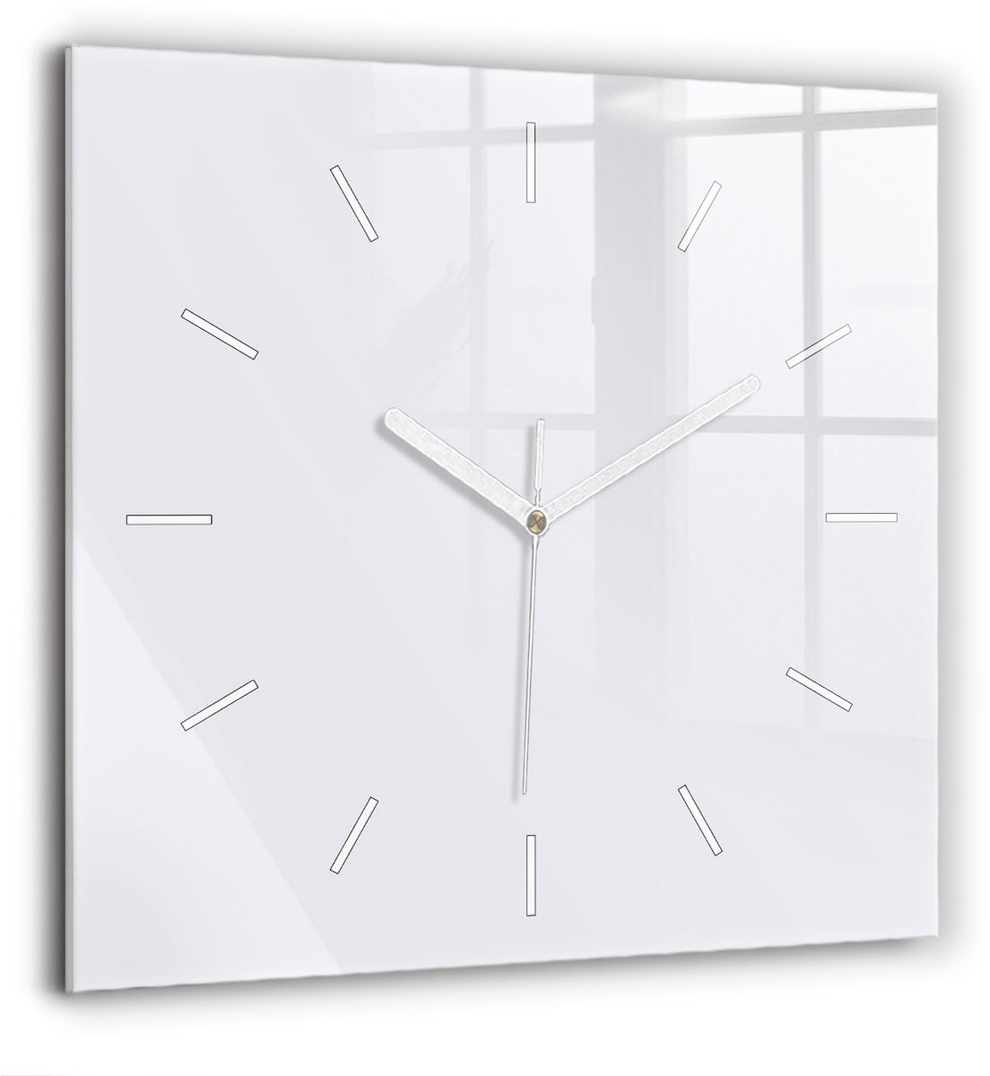 Wallfluent Wandklok - Wit Vierkante Glazen Wandklok - 60 cm x 60 cm - Wit Wandklok - Witte Handen - Wandklok Zonder Cijfers - Kinder Wandklok Glas - Vierkante Glas Klok - Scandinavisch Wandklok - Vierkante Glazen Klok