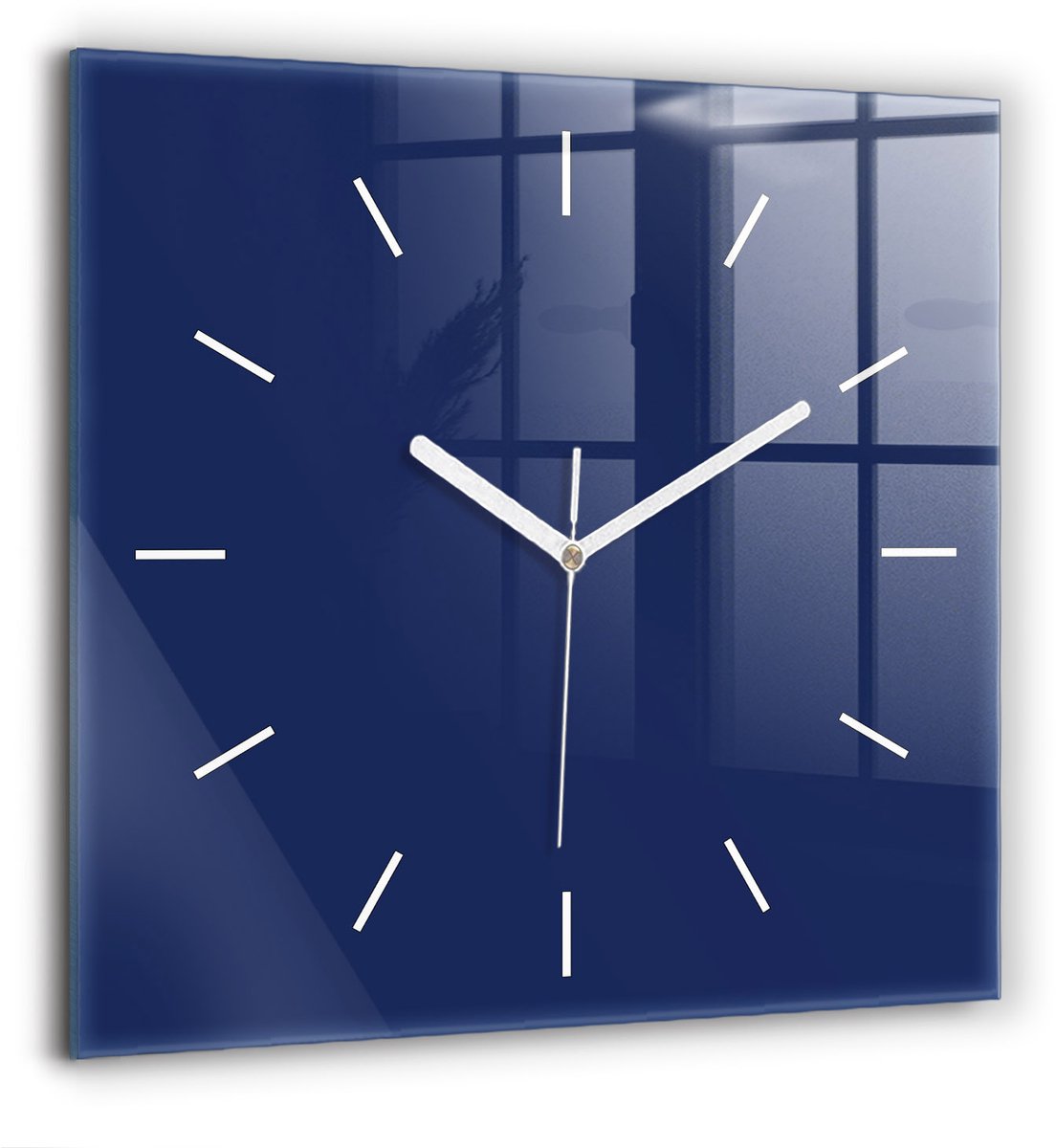 Wallfluent Wandklok - Marine Vierkante Glazen Klok - 60 cm x 60 cm - Marine Wandklok - Witte Handen - Wandklok Zonder Cijfers - Wandklok Glas Woonkamer - Vierkante Glazen Wandklok - Industrieel Wandklok - Vierkante Glas Klok