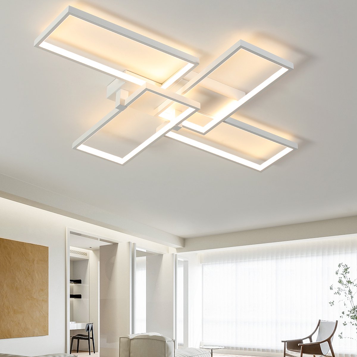 CHIWIN LED Plafondlamp - Dimbaar Plafonniere - Moderne Dimbare Plafondverlichting met Afstandsbediening voor Woonkamer Slaapkamer en Kantoor - 90x65cm