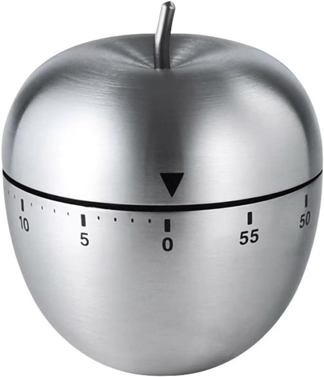 QTTVBTNA -Keuken Timer Appelvorm – Mechanische RVS Kookwekker met Alarm – 60 Minuten Countdown – Draaibare Analoge Timer voor Koken, Studeren, Kinderen & Sport