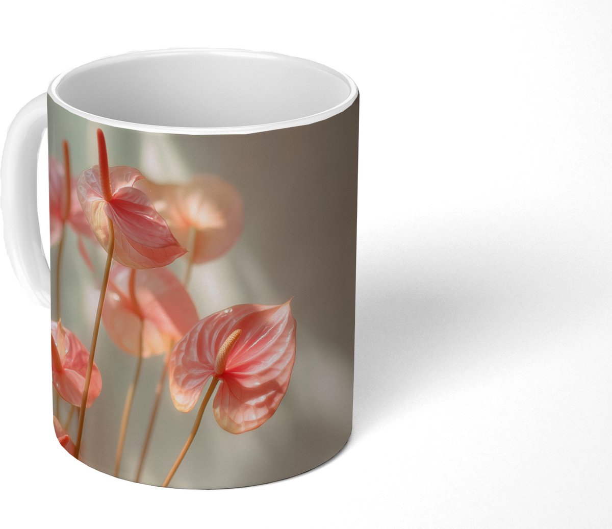 Mok - Koffiemok - Bloemen - Stelen - Roze - Schaduw - Mokken - 350 ML - Beker - Koffiemokken - Theemok