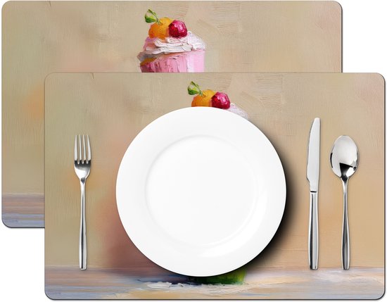Napperons - 6 pièces - 45x30 cm - Set de table en plastique - Cupcakes - Empilés - Colorés - Fruits - Dessous de Assiettes - Décoration de table - Accessoires de décoration de table de Cuisine - Dessous de verre en Vinyl - Décoration de table