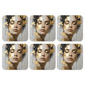 Sous-verres de verre - Gracieux - Femme - Or - Yeux - 10x10 cm - Dessous de verre - 6 pièces