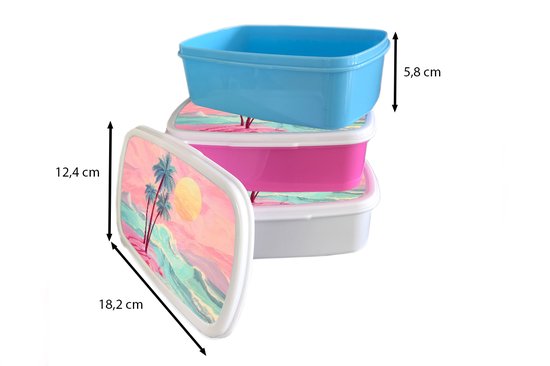 Lunch Box Wit - Lunch Box Palmiers - Vagues - Mer - Lunch Box 18x12x6 cm - Lunch Box Pain - Boîtes à pain pour Enfants et Adultes