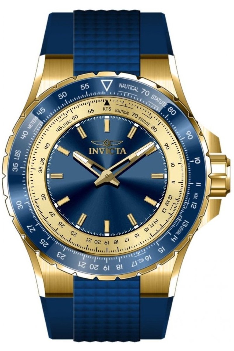 Invicta Aviator 49660 Heren Horloge - Waterdicht - Analoog - Quartz Uurwerk - Roestvrij Staal met blauwe Wijzerplaat - 50mm