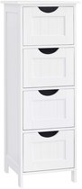 Opbergkast Bijzetkast Ladekast Badkamerkast Multifunctioneel Opberggmeubel met 4 lades Stijlvol en modern design Geschikt voor badkamer, woonkamer, keuken en gang 30 x 30 x 82 cm Wit