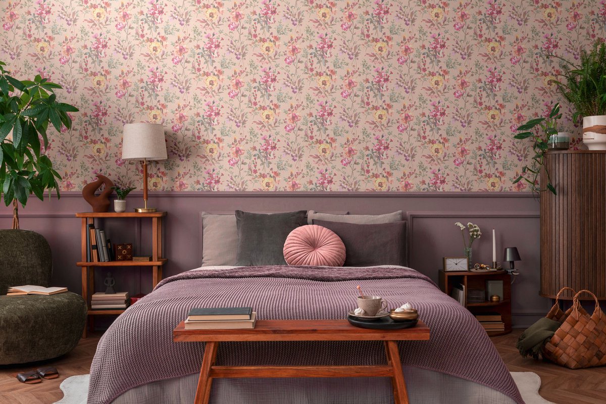 CosmoLiving by Cosmopolitan roze, CosmoLiving Bloeamenbehang 790613, BRICOFLOR.NL
