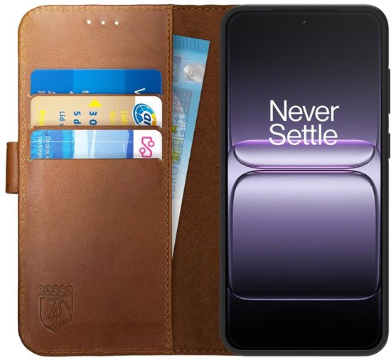 Étui en Cuir véritable Rosso Deluxe pour OnePlus Nord 5 | Espace pour trois cartes | Étui portefeuille | Avec porte-cartes | Marron