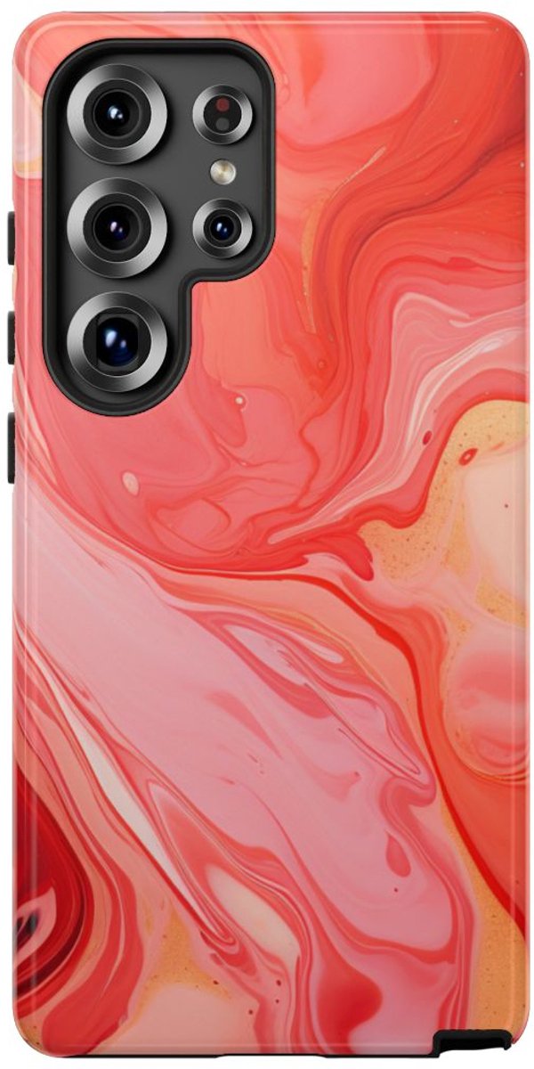 Koraalrode Abstracte Krullen – Telefoonhoesje Geschikt voor Samsung Galaxy S25 Ultra