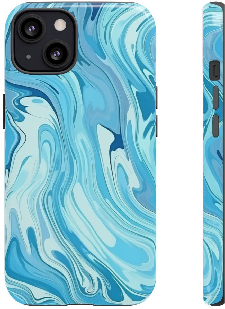 Blauw Suminagashi Marmer Abstract – Telefoonhoesje Geschikt voor iPhone 13