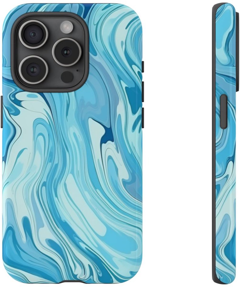 Blauw Suminagashi Marmer Abstract – Telefoonhoesje Geschikt voor iPhone 15 Pro