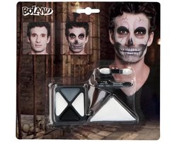 Schminkset vampier - Make-up kit met spons en applicator - Skelet schmink - Gezichtsschmink - Halloween - Zwart/wit - 4-delig