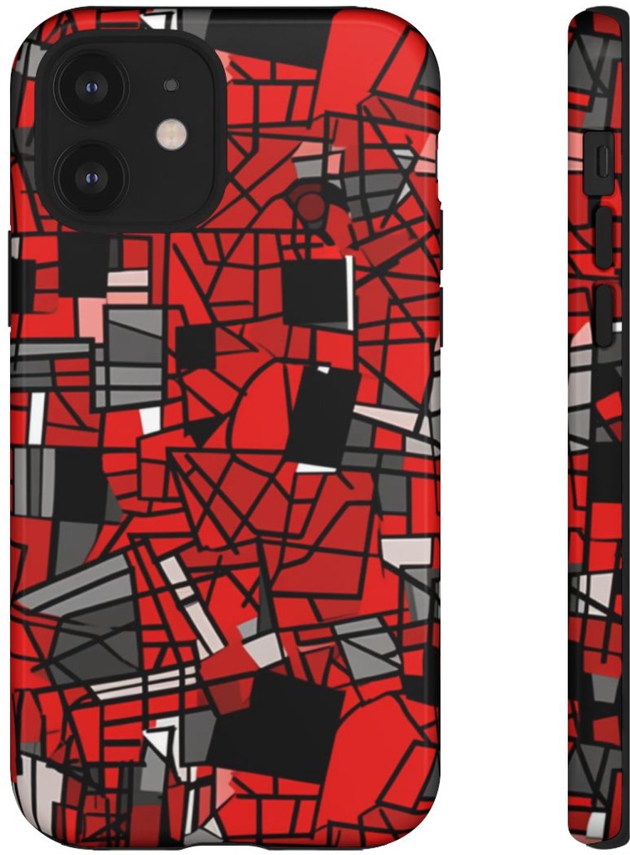 Abstract Rood-Zwart Geometrisch Patroon – Telefoonhoesje Geschikt voor iPhone 12