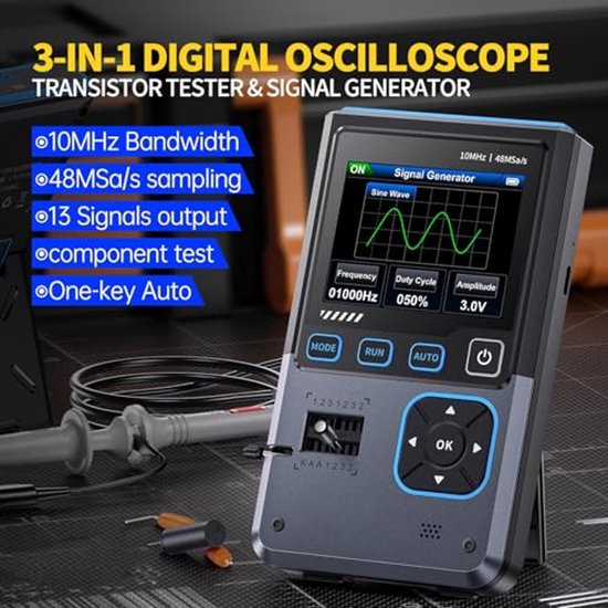 FNIRSI DSO-TC4 (3-en-1) Oscilloscope (10 MHz) Testeur de transistors